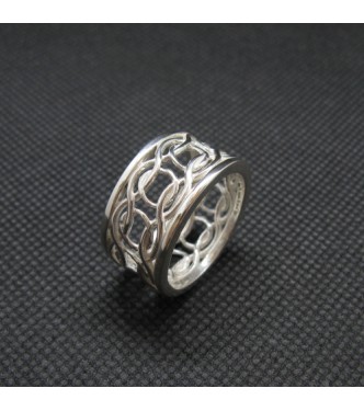 R002033 Sterling Silver Ring 12mm Wide Patterned Band Genuine Solid Hallmarked 925